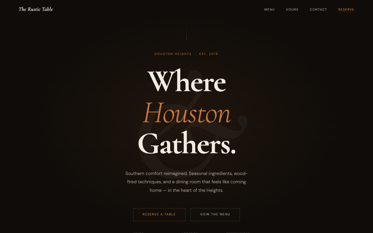The Rustic Table — restaurant website